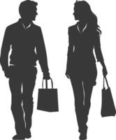 silueta hombre y mujer con compras cesta lleno cuerpo negro color solamente vector