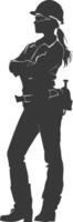 Silhouette engineer women in action full body black color only vector