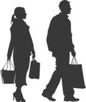 silueta hombre y mujer con compras cesta lleno cuerpo negro color solamente vector