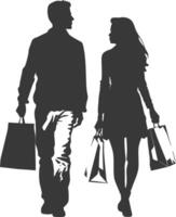 silueta hombre y mujer con compras cesta lleno cuerpo negro color solamente vector