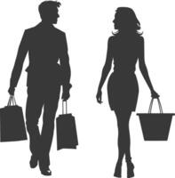 silueta hombre y mujer con compras cesta lleno cuerpo negro color solamente vector