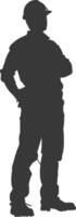 Silhouette engineer man in action full body black color only vector