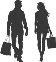 silueta hombre y mujer con compras cesta lleno cuerpo negro color solamente vector