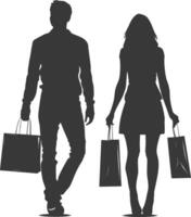 silueta hombre y mujer con compras bolso lleno cuerpo negro color solamente vector