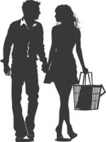 Silhouette man and women with Shopping basket full body black color only vector