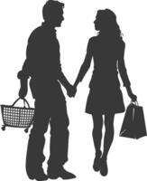 Silhouette man and women with Shopping basket full body black color only vector