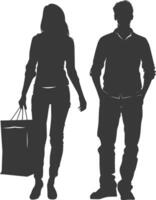 Silhouette man and women with Shopping bag full body black color only vector