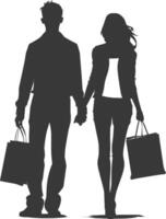 Silhouette man and women with Shopping bag full body black color only vector