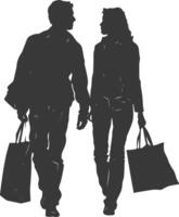 silueta hombre y mujer con compras cesta lleno cuerpo negro color solamente vector