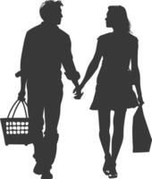 silueta hombre y mujer con compras cesta lleno cuerpo negro color solamente vector