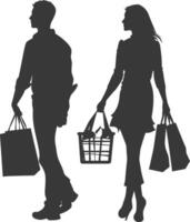 silueta hombre y mujer con compras cesta lleno cuerpo negro color solamente vector