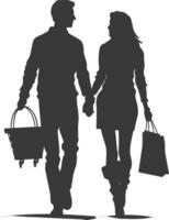 silueta hombre y mujer con compras cesta lleno cuerpo negro color solamente vector