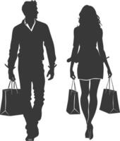 silueta hombre y mujer con compras bolso lleno cuerpo negro color solamente vector