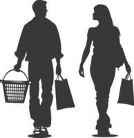 silueta hombre y mujer con compras cesta lleno cuerpo negro color solamente vector