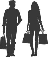 Silhouette man and women with Shopping bag full body black color only vector