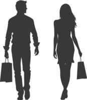 silueta hombre y mujer con compras bolso lleno cuerpo negro color solamente vector