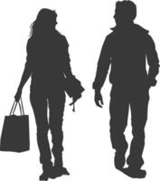 Silhouette man and women with Shopping basket full body black color only vector