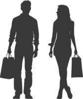 silueta hombre y mujer con compras bolso lleno cuerpo negro color solamente vector