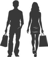 silueta hombre y mujer con compras bolso lleno cuerpo negro color solamente vector