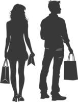 silueta hombre y mujer con compras bolso lleno cuerpo negro color solamente vector