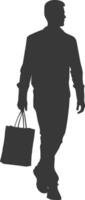 Silhouette man with Shopping bag full body black color only vector