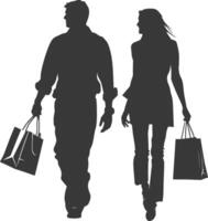 silueta hombre y mujer con compras cesta lleno cuerpo negro color solamente vector