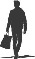 Silhouette man with Shopping bag full body black color only vector