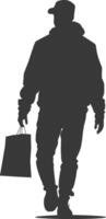 Silhouette man with Shopping bag full body black color only vector