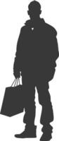 Silhouette man with Shopping bag full body black color only vector