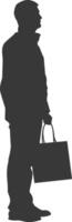 Silhouette man with Shopping bag full body black color only vector