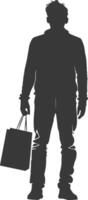 Silhouette man with Shopping bag full body black color only vector