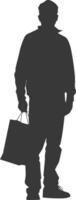 Silhouette man with Shopping bag full body black color only vector