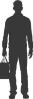 Silhouette man with Shopping bag full body black color only vector