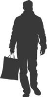 Silhouette man with Shopping bag full body black color only vector