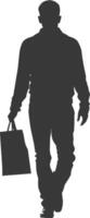 Silhouette man with Shopping bag full body black color only vector