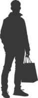 Silhouette man with Shopping bag full body black color only vector