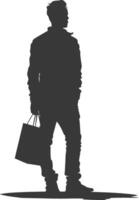 Silhouette man with Shopping bag full body black color only vector