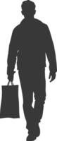 Silhouette man with Shopping bag full body black color only vector