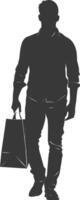Silhouette man with Shopping bag full body black color only vector