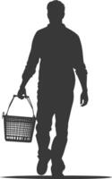 silueta hombre con compras cesta lleno cuerpo negro color solamente vector