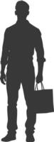 Silhouette man with Shopping bag full body black color only vector