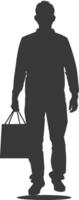 Silhouette man with Shopping bag full body black color only vector