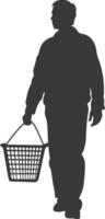silueta hombre con compras cesta lleno cuerpo negro color solamente vector