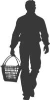 Silhouette man with Shopping basket full body black color only vector