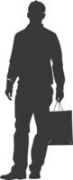 Silhouette man with Shopping bag full body black color only vector