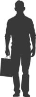 Silhouette man with Shopping bag full body black color only vector