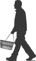 silueta hombre con compras cesta lleno cuerpo negro color solamente vector