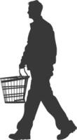 Silhouette man with Shopping basket full body black color only vector