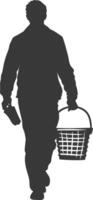 Silhouette man with Shopping basket full body black color only vector