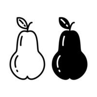 Pear Silhouette and outline draw Autumn fruits with leaves and gloss Logos Icon Sticker Pointer idea vector